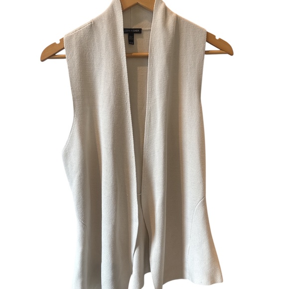 Eileen Fisher Vest X-Small Knit Open‎ Front  Silk Cotton Oatmeal Beige Sleeveles - Picture 1 of 5